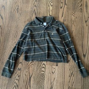 Green Striped Brooks Brothers Long Sleeve Performance Polo, Cropped, Size M